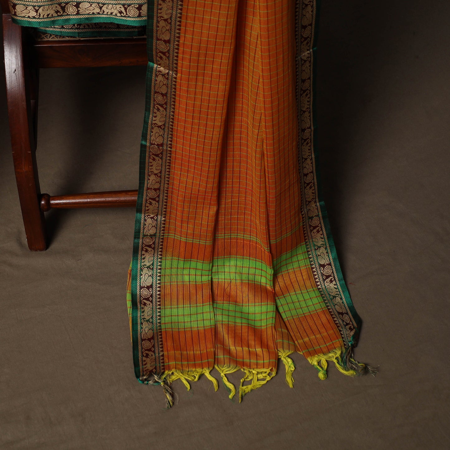 Dharwad Checks Mercerised Cotton 3pc Unstitched Dress Material Suit Set with Woven Border 82