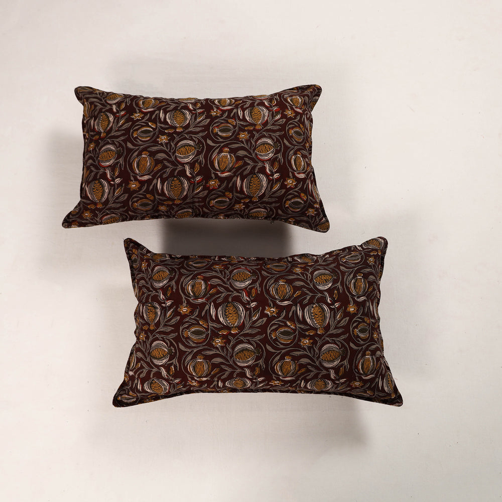 Maroon - Set of 2 Bagru Block Print Cotton Pillow Covers 36