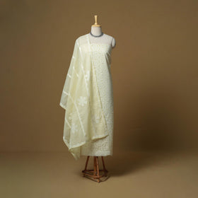 Yellow - Barmer Cut Work Cotton Applique 3pc Unstitched Dress Material 15