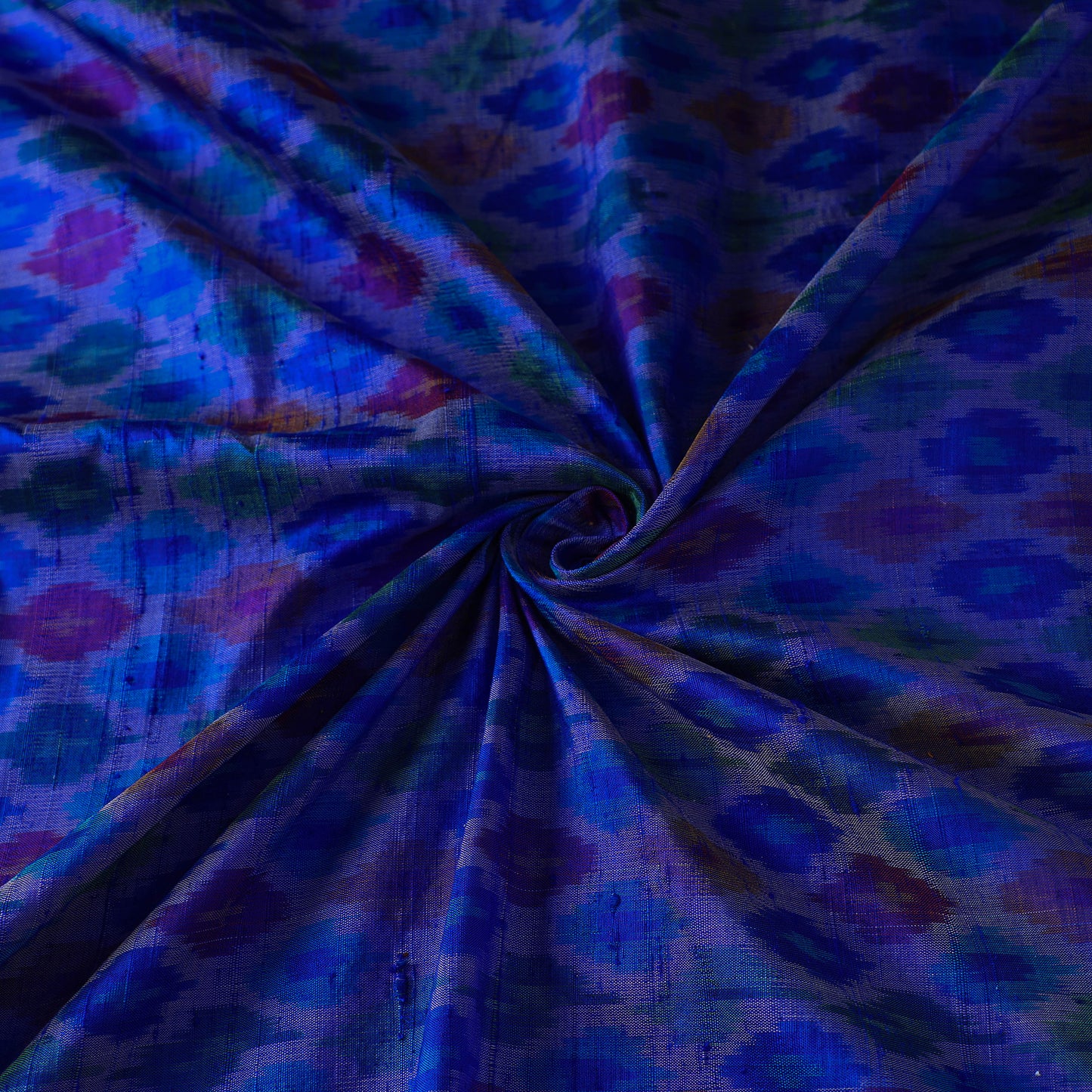 Blue - Pochampally Ikat Weave Handloom Pure Raw Silk Fabric 35