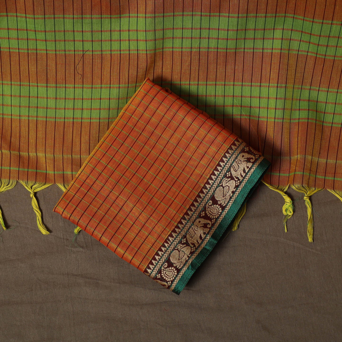 Dharwad Checks Mercerised Cotton 3pc Unstitched Dress Material Suit Set with Woven Border 82