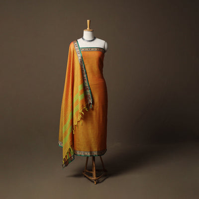 Dharwad Checks Mercerised Cotton 3pc Unstitched Dress Material Suit Set with Woven Border 82