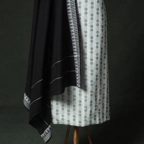White - Jacquard Woven 2pc Cotton Unstitched Dress Material Kurta Set with Jewellery 08