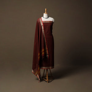 Maroon - Dharwad Checks Mercerised Cotton 3pc Unstitched Dress Material Suit Set with Woven Border 83