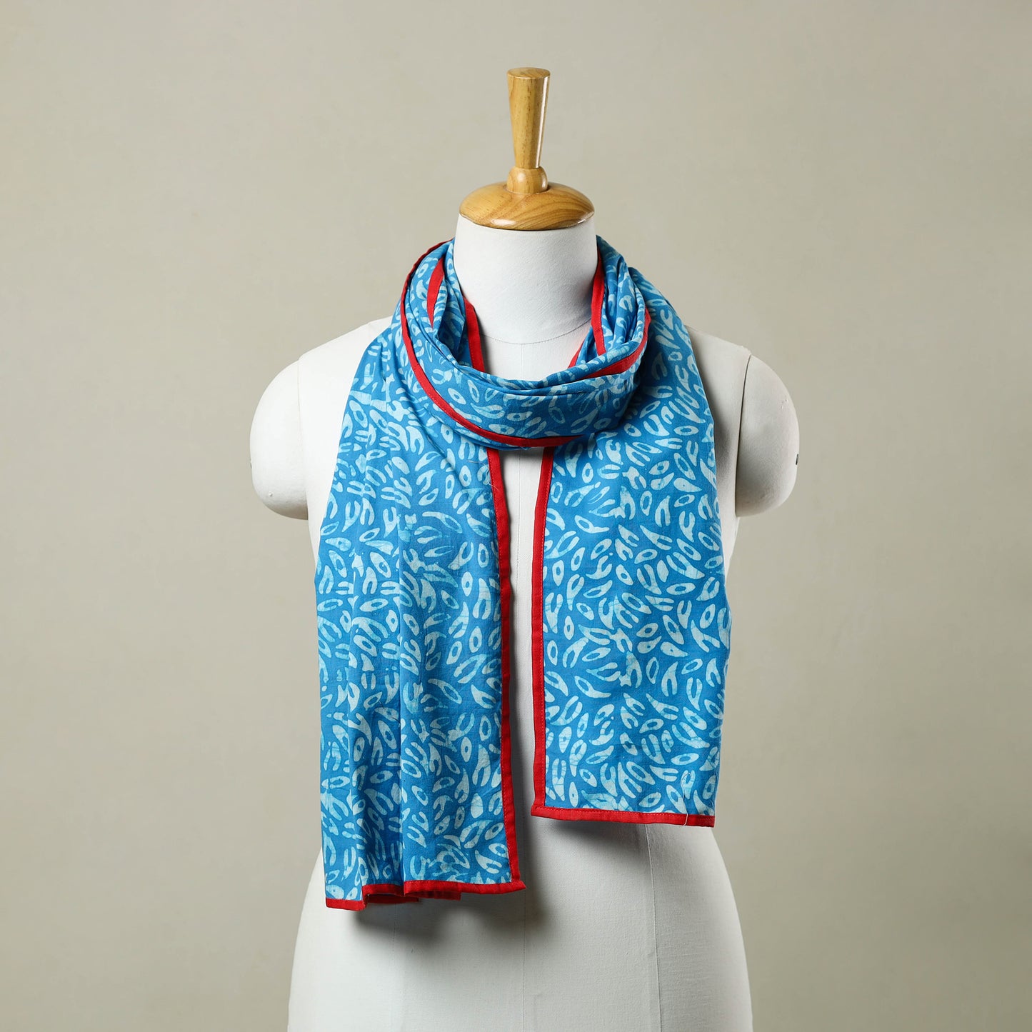 Sky Blue - Cotton Hand Batik Print Stole 07