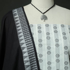 White - Jacquard Woven 2pc Cotton Unstitched Dress Material Kurta Set with Jewellery 08