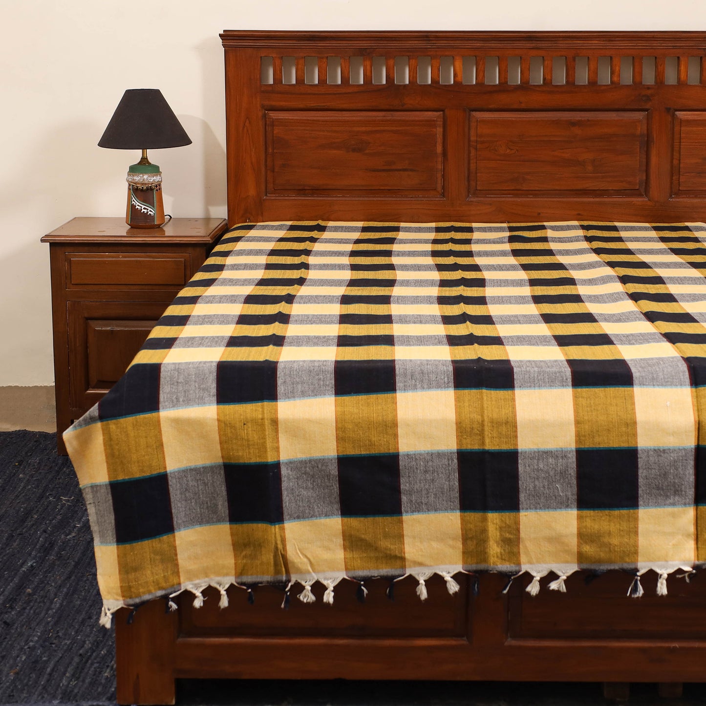 Yellow - single handloom cotton bed sheet (90 x 60 in) 73