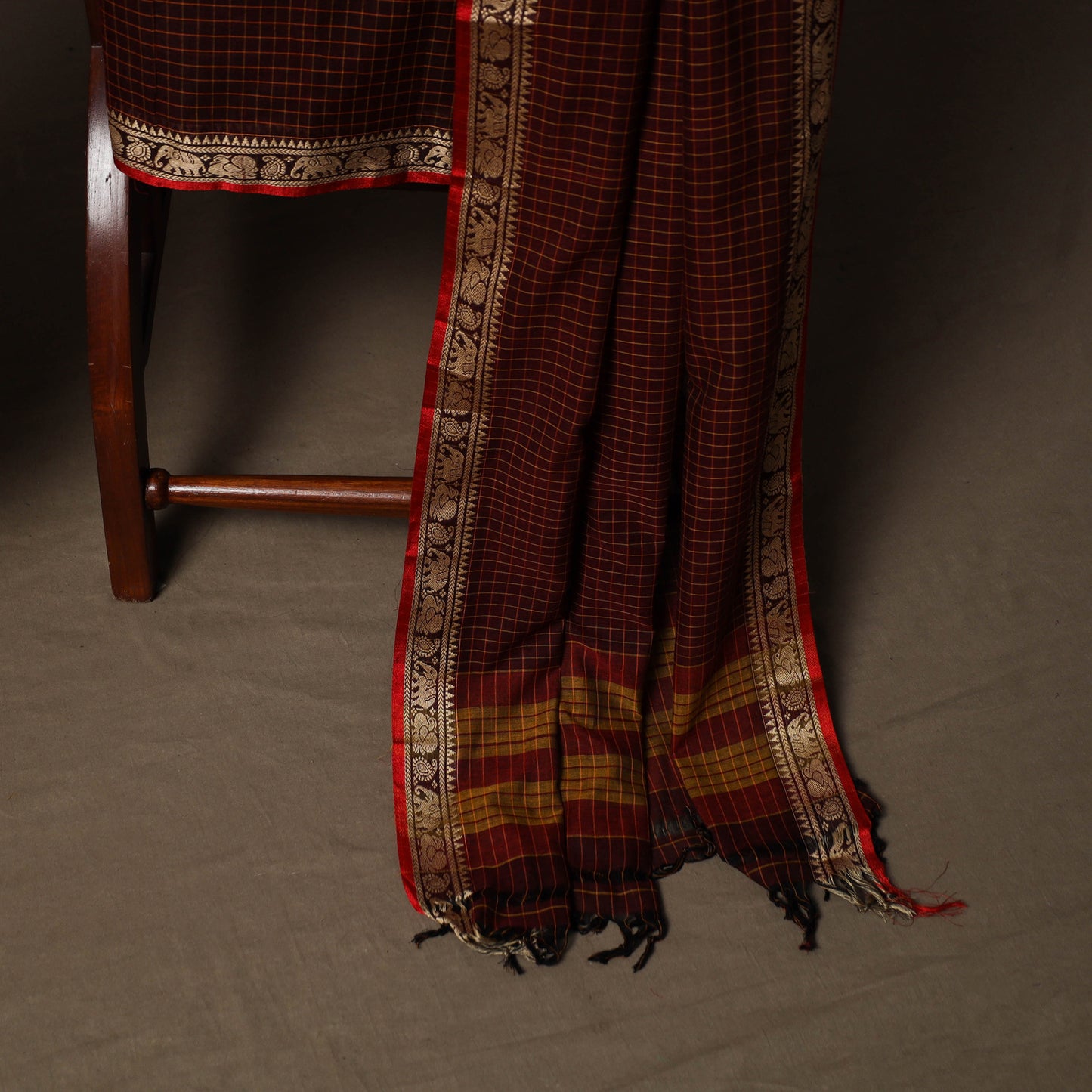 Dharwad Checks Mercerised Cotton 3pc Unstitched Dress Material Suit Set with Woven Border 83