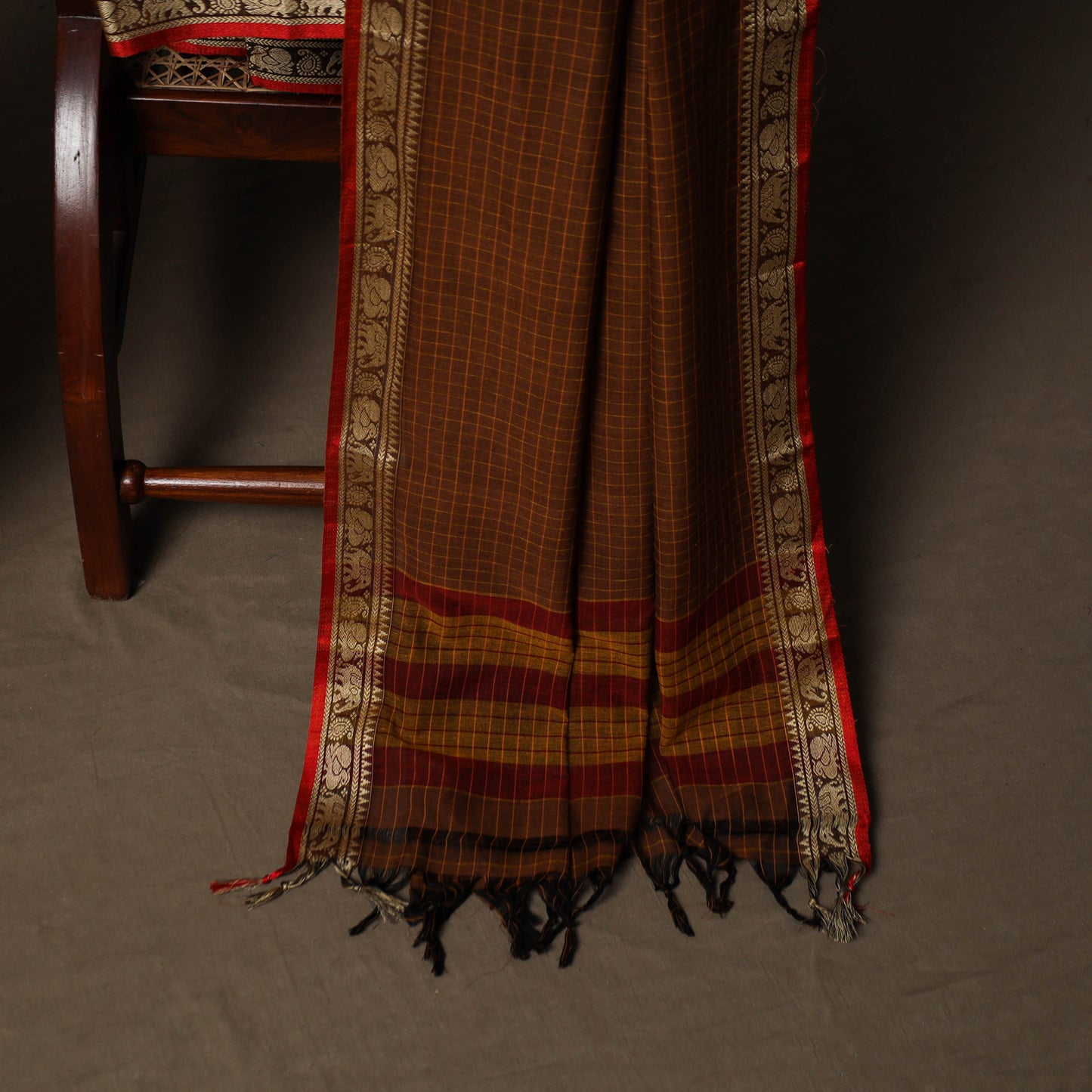 Dharwad Checks Mercerised Cotton 3pc Unstitched Dress Material Suit Set with Woven Border 84