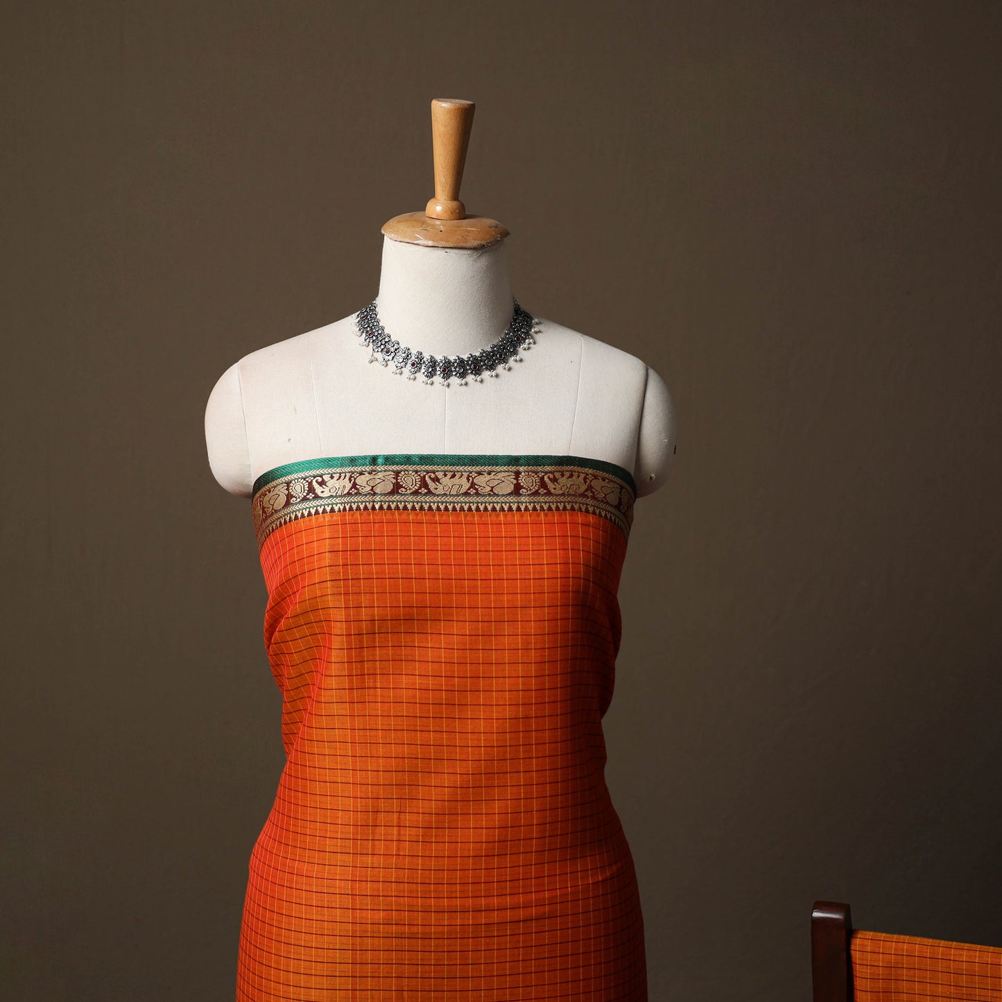 Dharwad Checks Mercerised Cotton 3pc Unstitched Dress Material Suit Set with Woven Border 85