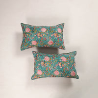 Green - Set of 2 Sanganeri Block Print Cotton Pillow Covers 38