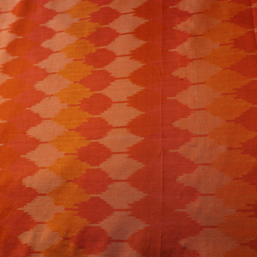 Orange - Pochampally Ikat Weave Handloom Pure Mulberry Silk Fabric 37