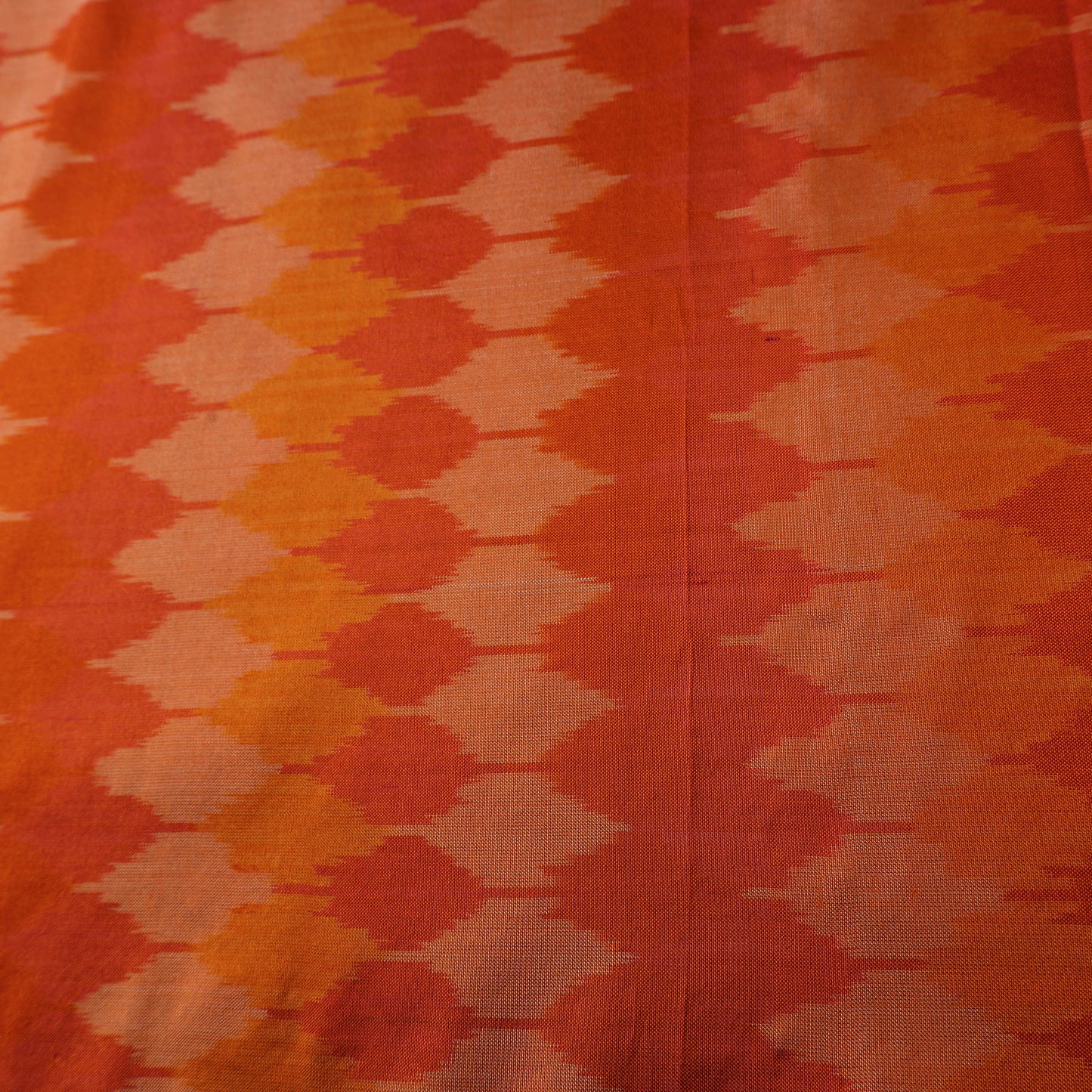 Orange - Pochampally Ikat Weave Handloom Pure Mulberry Silk Fabric 37