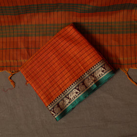 Dharwad Checks Mercerised Cotton 3pc Unstitched Dress Material Suit Set with Woven Border 85