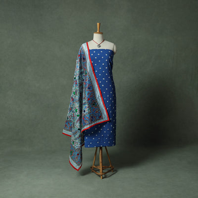 Kutch Bandhani Tie-Dye Pure Mul Cotton 2pc Unstitched Dress Material Kurta Set with Jewellery 15