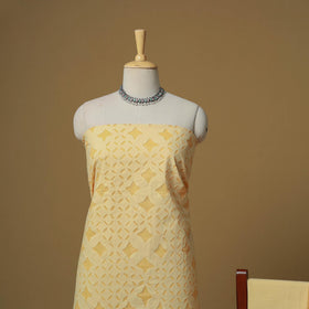 Yellow - Barmer Cut Work Cotton Applique 3pc Unstitched Dress Material 10
