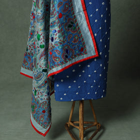 Kutch Bandhani Tie-Dye Pure Mul Cotton 2pc Unstitched Dress Material Kurta Set with Jewellery 15