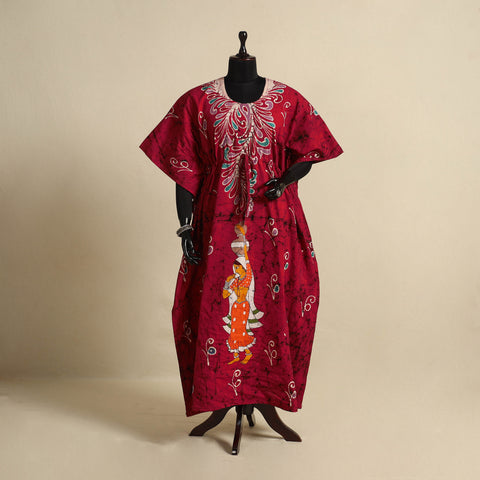 Pink - cotton hand batik kaftan with tie-up waist (long) 16
