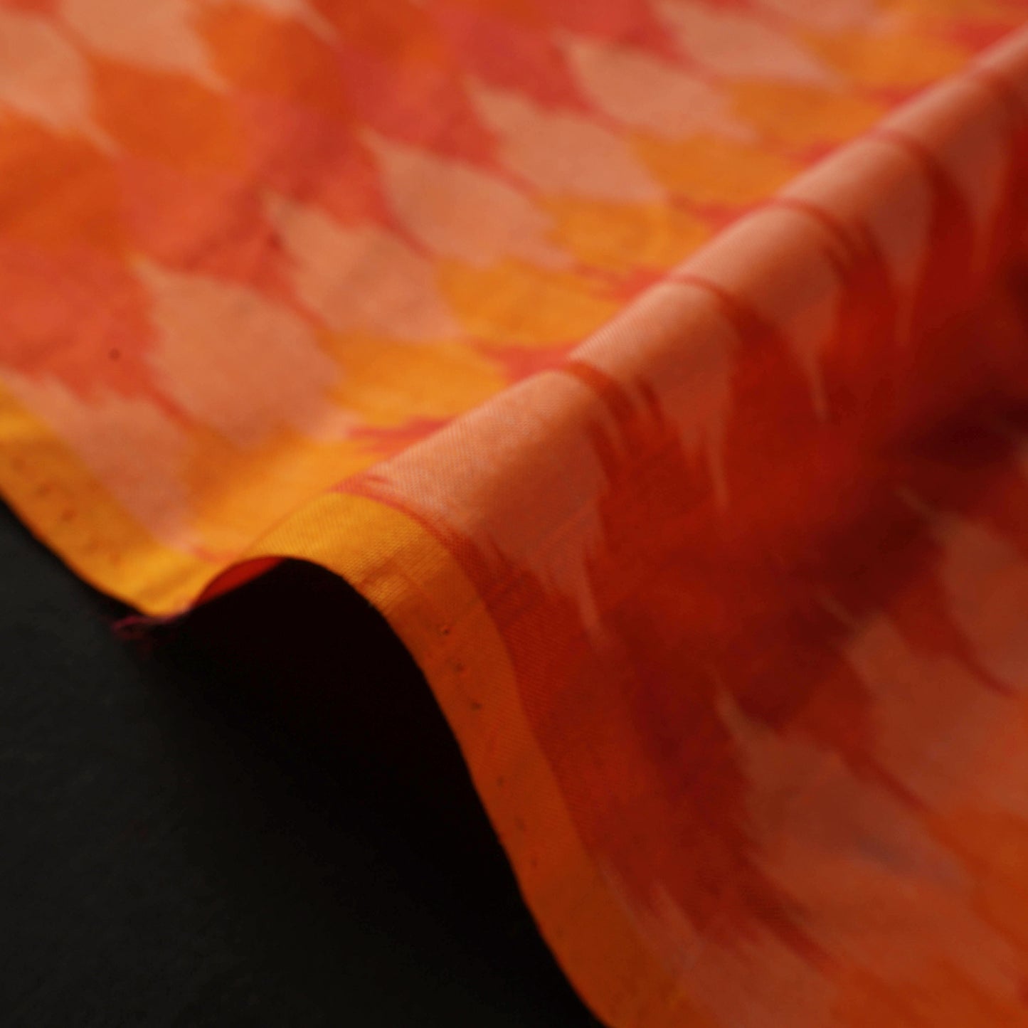 Orange - Pochampally Ikat Weave Handloom Pure Mulberry Silk Fabric 37