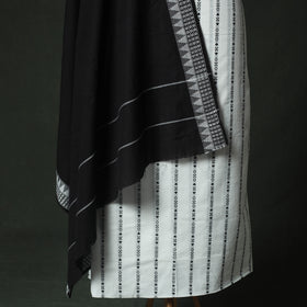 White - Jacquard Woven 2pc Cotton Unstitched Dress Material Kurta Set with Jewellery 11