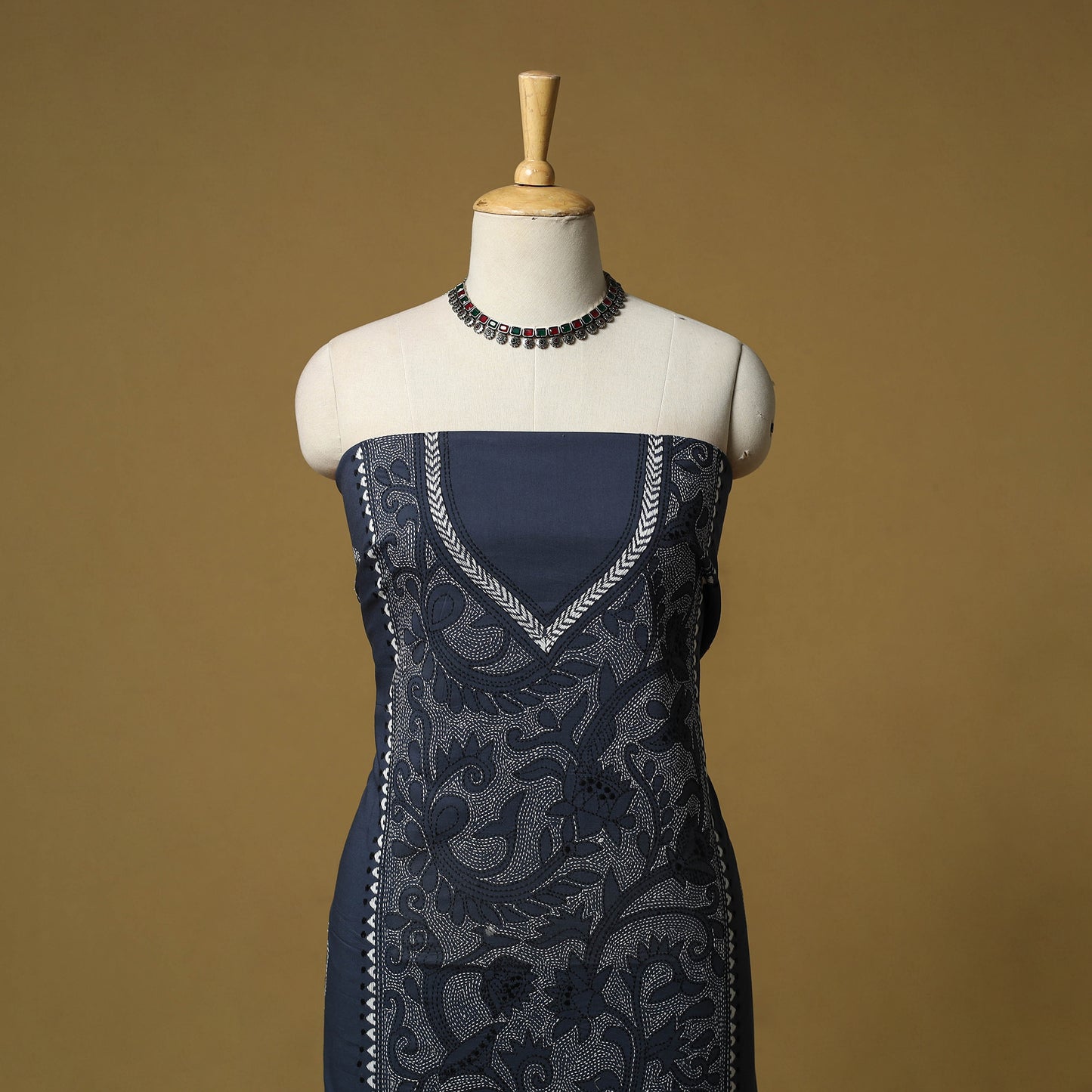 Bengal Kantha Hand Embroidered Unstitched Kurta Material (2.8M) 32