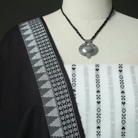 White - Jacquard Woven 2pc Cotton Unstitched Dress Material Kurta Set with Jewellery 11