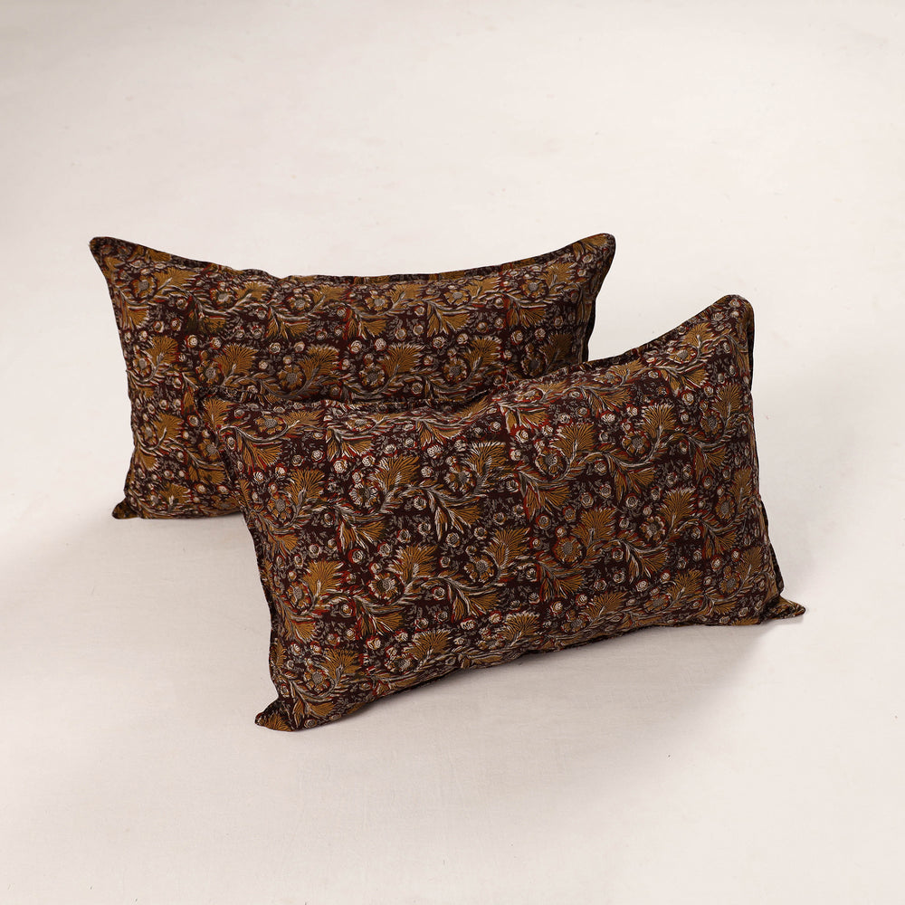 Maroon - Set of 2 Bagru Block Print Cotton Pillow Covers 40