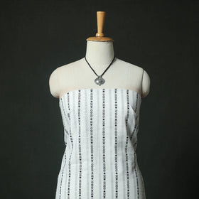 White - Jacquard Woven 2pc Cotton Unstitched Dress Material Kurta Set with Jewellery 11
