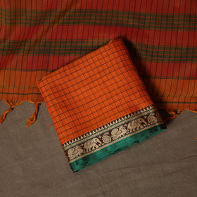 Dharwad Checks Mercerised Cotton 3pc Unstitched Dress Material Suit Set with Woven Border 86