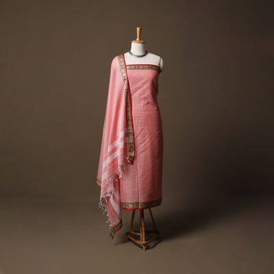 Dharwad Checks Mercerised Cotton 3pc Unstitched Dress Material Suit Set with Woven Border 87