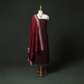 Maroon - Jacquard Woven 2pc Cotton Unstitched Dress Material Kurta Set with Jewellery 12