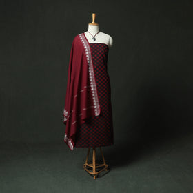 Maroon - Jacquard Woven 2pc Cotton Unstitched Dress Material Kurta Set with Jewellery 12