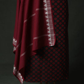 Maroon - Jacquard Woven 2pc Cotton Unstitched Dress Material Kurta Set with Jewellery 12