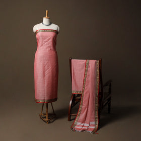 Dharwad Checks Mercerised Cotton 3pc Unstitched Dress Material Suit Set with Woven Border 87