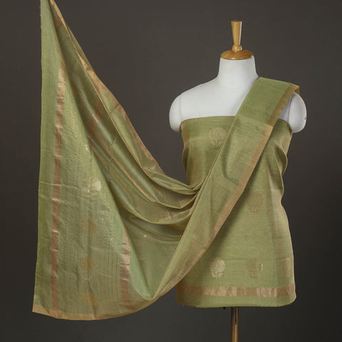 Green - 2pc Tissue Zari Handloom Chanderi Silk Dress Material 08