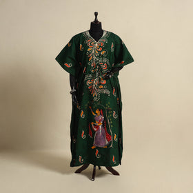 Green - cotton hand batik kaftan with tie-up waist (long)