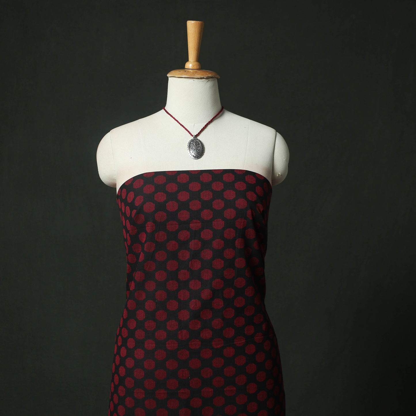 Maroon - Jacquard Woven 2pc Cotton Unstitched Dress Material Kurta Set with Jewellery 12