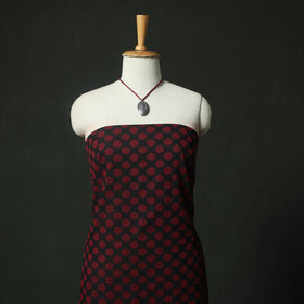 Maroon - Jacquard Woven 2pc Cotton Unstitched Dress Material Kurta Set with Jewellery 12