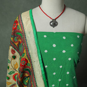 Kutch Bandhani Tie-Dye Pure Mul Cotton 2pc Unstitched Dress Material Kurta Set with Jewellery 17