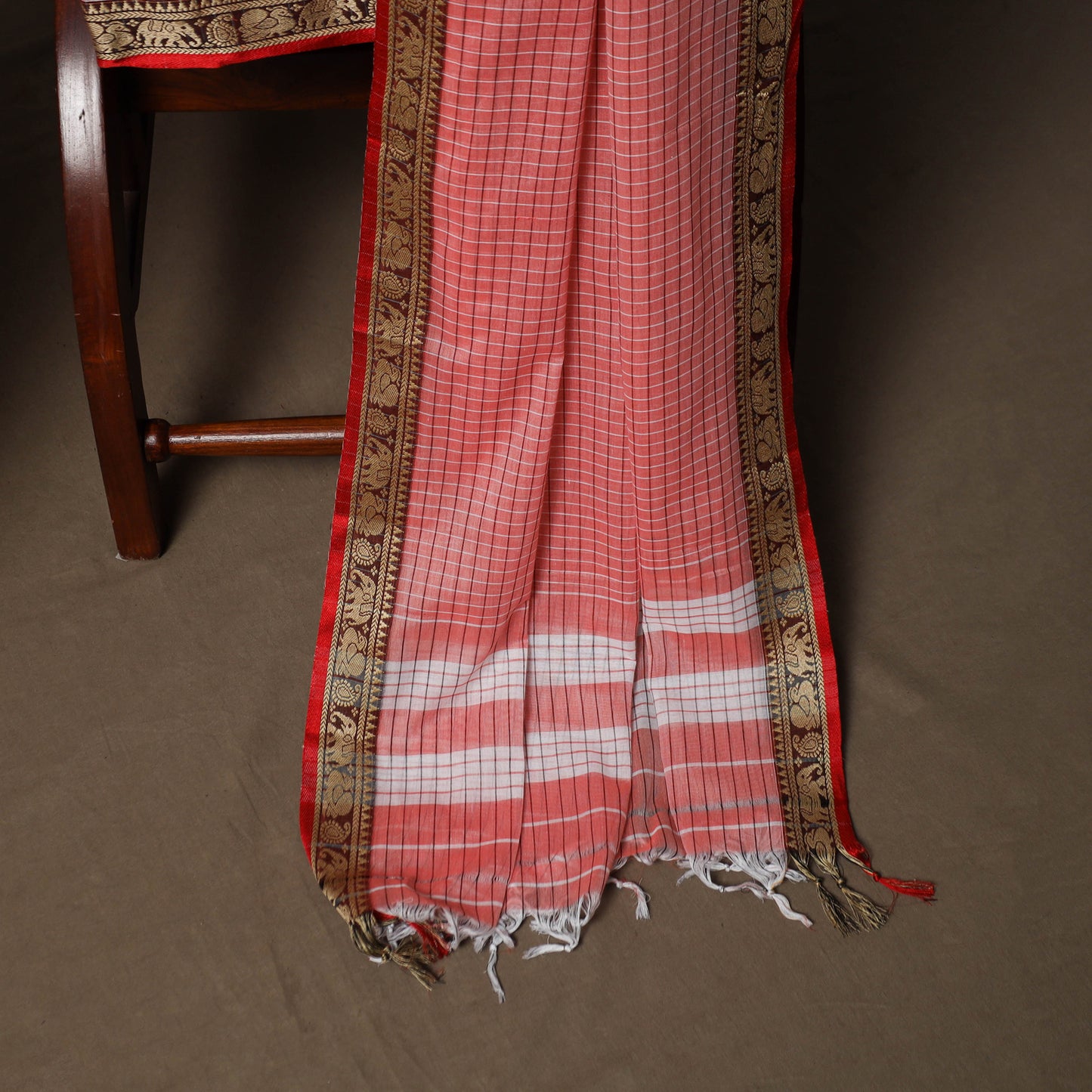 Dharwad Checks Mercerised Cotton 3pc Unstitched Dress Material Suit Set with Woven Border 87