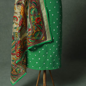 Kutch Bandhani Tie-Dye Pure Mul Cotton 2pc Unstitched Dress Material Kurta Set with Jewellery 17