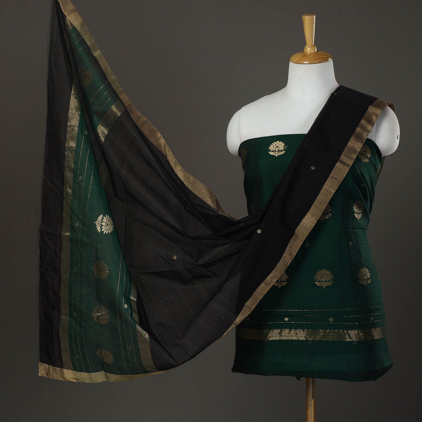 Green - 2pc Zari Buti Handloom Chanderi Silk Dress Material 10