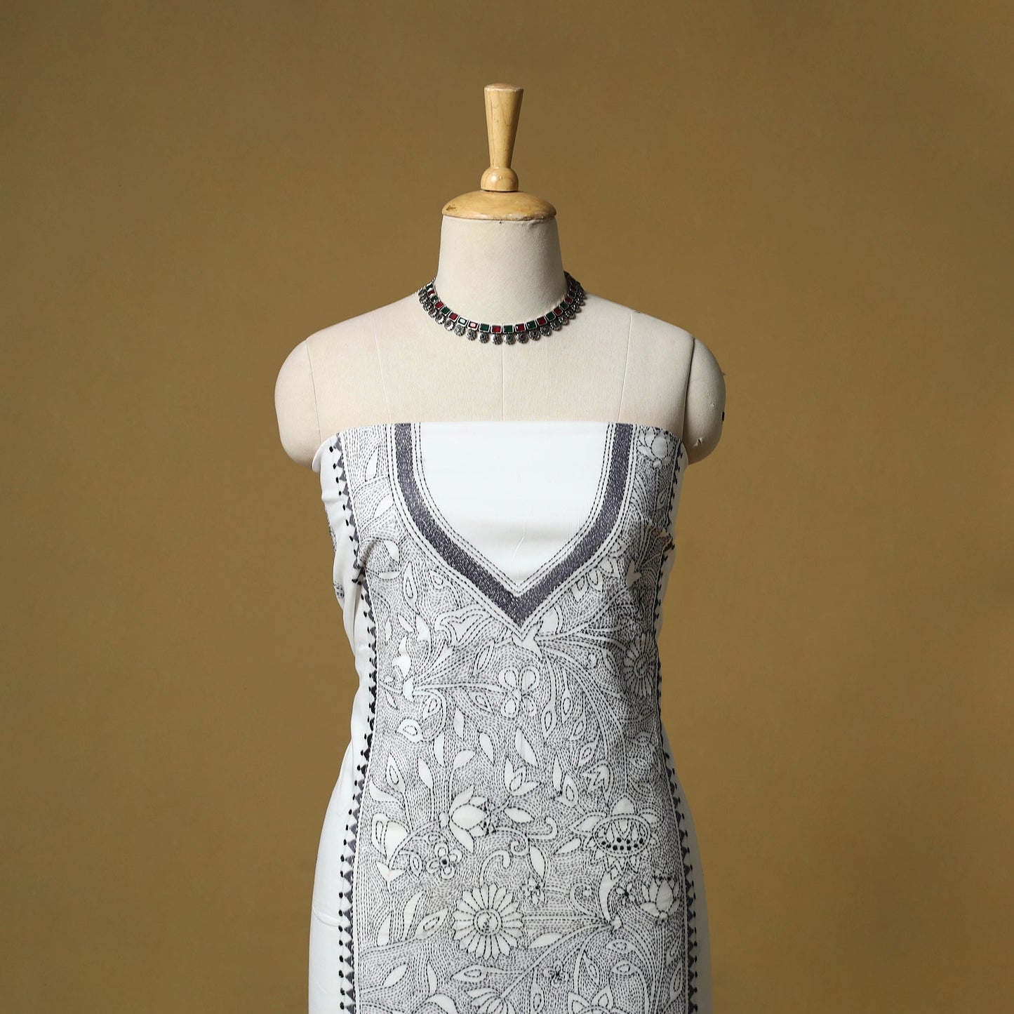 Bengal Kantha Hand Embroidered Unstitched Kurta Material (2.9M) 35