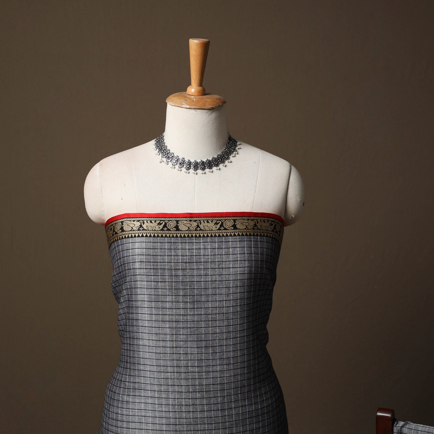 Dharwad Checks Mercerised Cotton 3pc Unstitched Dress Material Suit Set with Woven Border 88