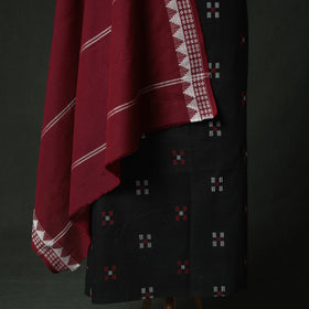 Black - Jacquard Woven 2pc Cotton Unstitched Dress Material Kurta Set with Jewellery 13