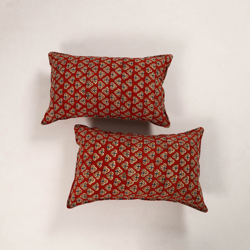 Red - Set of 2 Bagru Block Print Cotton Pillow Covers 41