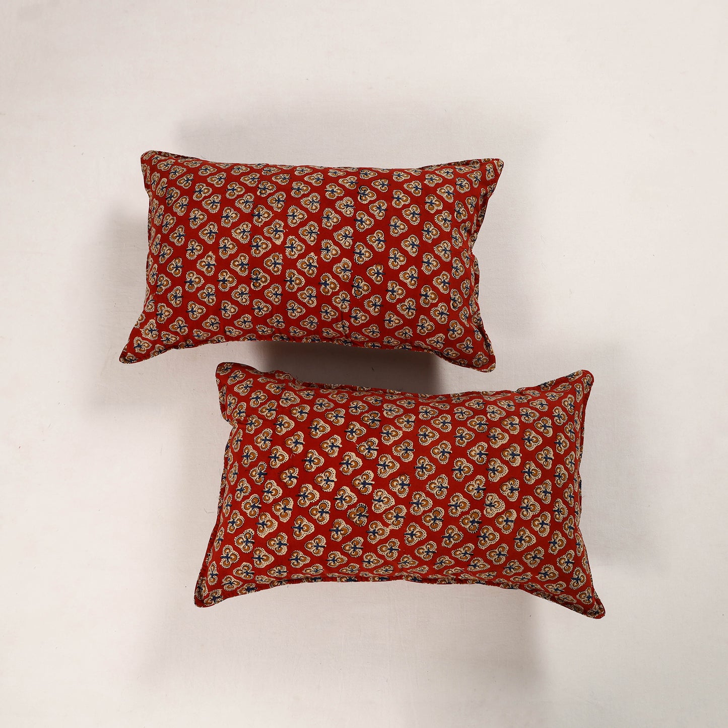 Red - Set of 2 Bagru Block Print Cotton Pillow Covers 41