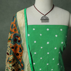 Kutch Bandhani Tie-Dye Pure Mul Cotton 2pc Unstitched Dress Material Kurta Set with Jewellery 18