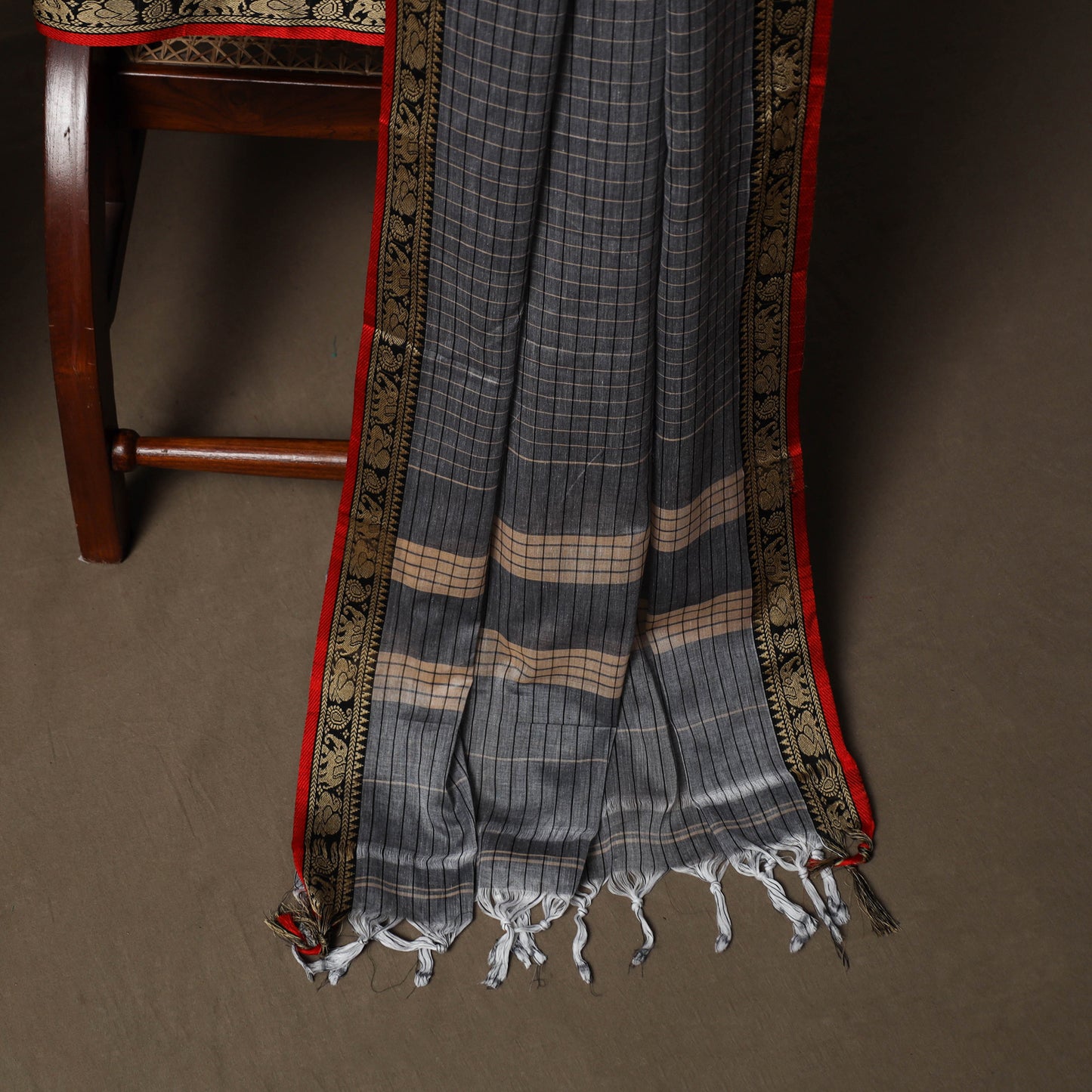 Dharwad Checks Mercerised Cotton 3pc Unstitched Dress Material Suit Set with Woven Border 88