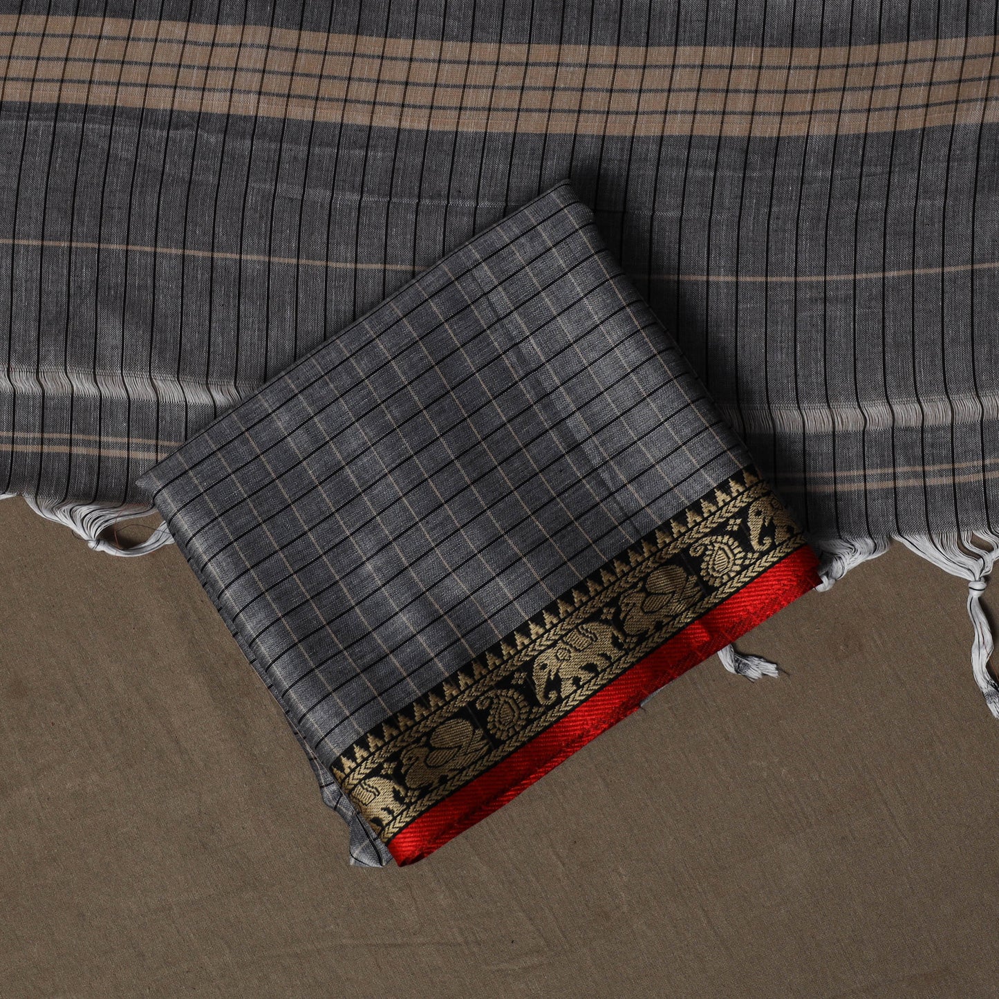 Dharwad Checks Mercerised Cotton 3pc Unstitched Dress Material Suit Set with Woven Border 88